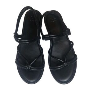 A New‎ Day Sandals Womens 8 Slingback Black Faux Leather Open Toe Casual Flats